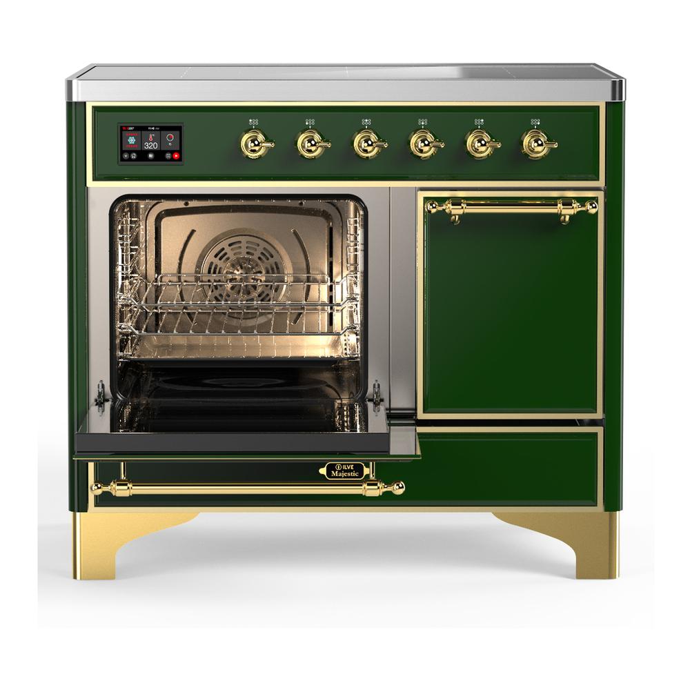 Ilve UMDIB40QNR3EGG Ilve Umdib40Qnr3Egg Majestic Iii 40 Inch Induction Range With 6 Elements, 3.82 Cu. Ft. Total Oven Capacity (Solid Door, Emerald Green, Brass)