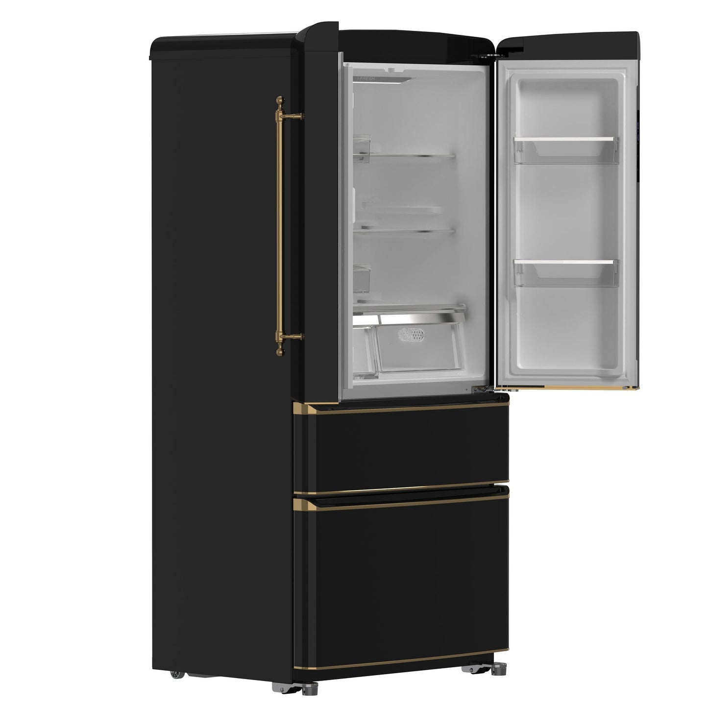 Forno FFFFD179133BLK Forno Luigi 33-Inch French Door Refrigerator, 18 Cu.Ft, Black Finish, Antique Brass Handles, Energy Star Certified