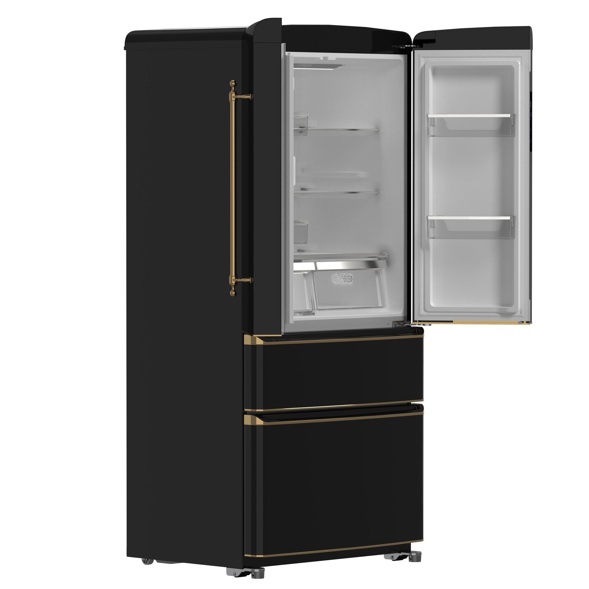 Forno FFFFD179133BLK Forno Luigi 33-Inch French Door Refrigerator, 18 Cu.Ft, Black Finish, Antique Brass Handles, Energy Star Certified