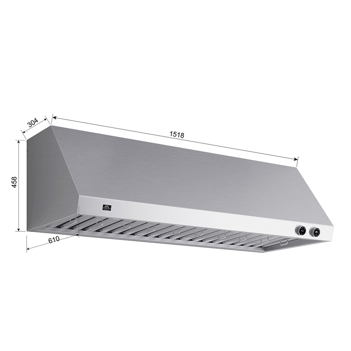 Forno FRHWM500960 Forno Biagio 60-Inch Wall Mounted Range Hood, Stainless Steel, Heavy Duty