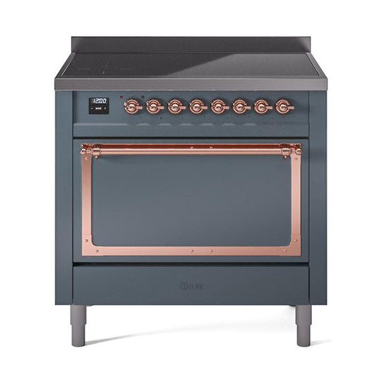 Ilve UNI366QNMPBGP Ilve Uni366Qnmpbgp Nostalgie Ii Noblesse 36" Induction Range (Solid Door, Blue Grey, Copper)