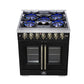 Forno FFSGS638730BLK Forno Capriasca 30-Inch Freestanding French Door Dual Fuel Range In Black With Antique Brass Accessories, 5 Burners, True Convection Oven