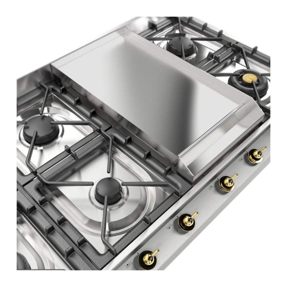Ilve UHCP1265FNSSGLP Ilve Uhcp1265Fnssglp Nostalgie Ii 48 Inch Gas Cooktop With 8 Burners, Griddle, In Stainless Steel (Liquid Propane, Brass)