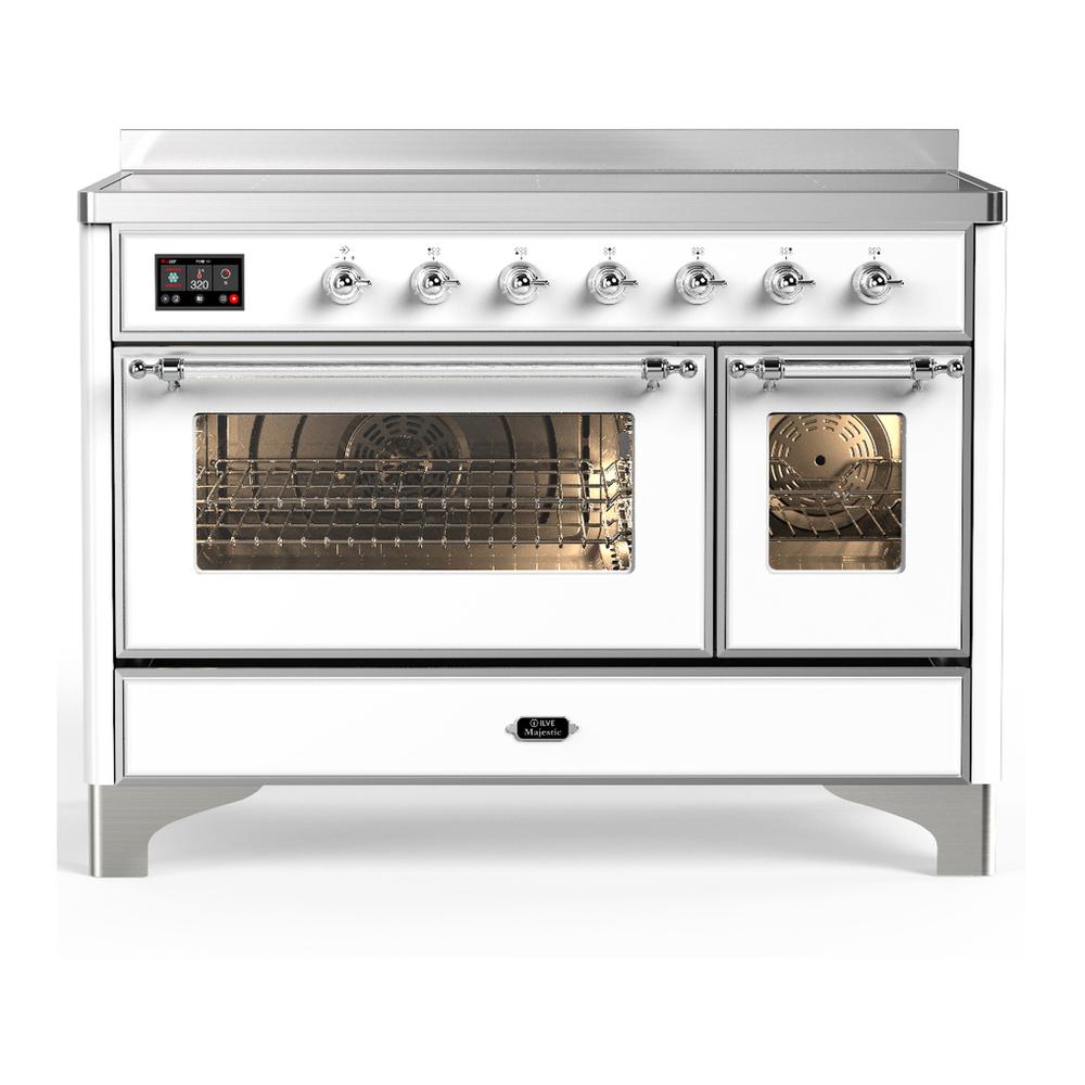Ilve UMIB48NR3WHC Ilve Umib48Nr3Whc Majestic Iii 48 Inch Induction Range With 6 Elements, 5.02 Cu. Ft. Total Oven Capacity (Triple Glass Door, White, Chrome)