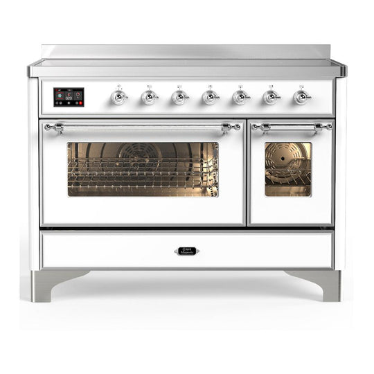 Ilve UMIB48NR3WHC Ilve Umib48Nr3Whc Majestic Iii 48 Inch Induction Range With 6 Elements, 5.02 Cu. Ft. Total Oven Capacity (Triple Glass Door, White, Chrome)