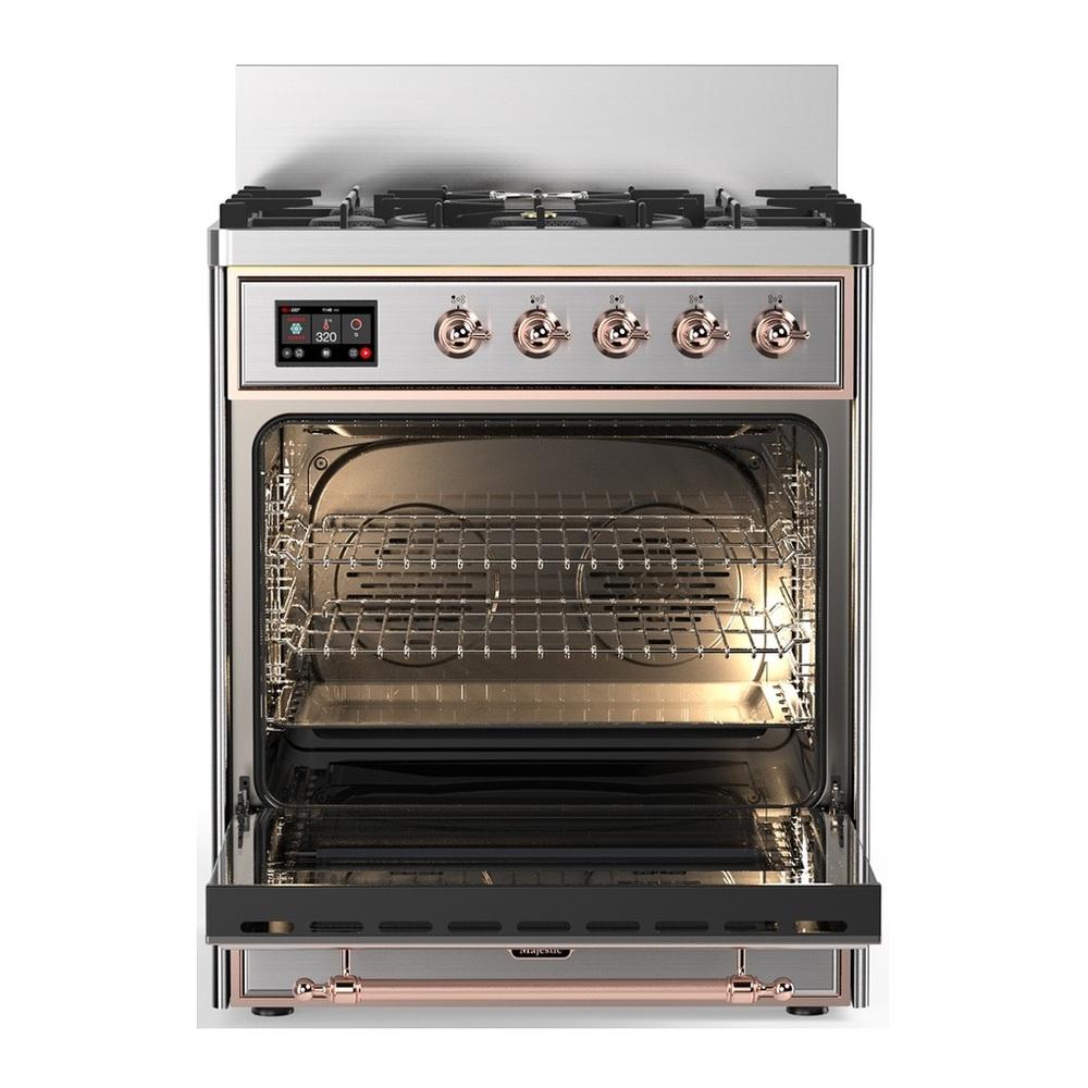 Ilve UM30NR3SSPLP Ilve Um30Nr3Ssplp Majestic Iii 30 Inch Dual Fuel Range With 5 Black Brass Burners, Dual Function Burner Up To 25,000 Btu (Liquid Propane, Triple Glass Door, Stainless Steel, Copper)