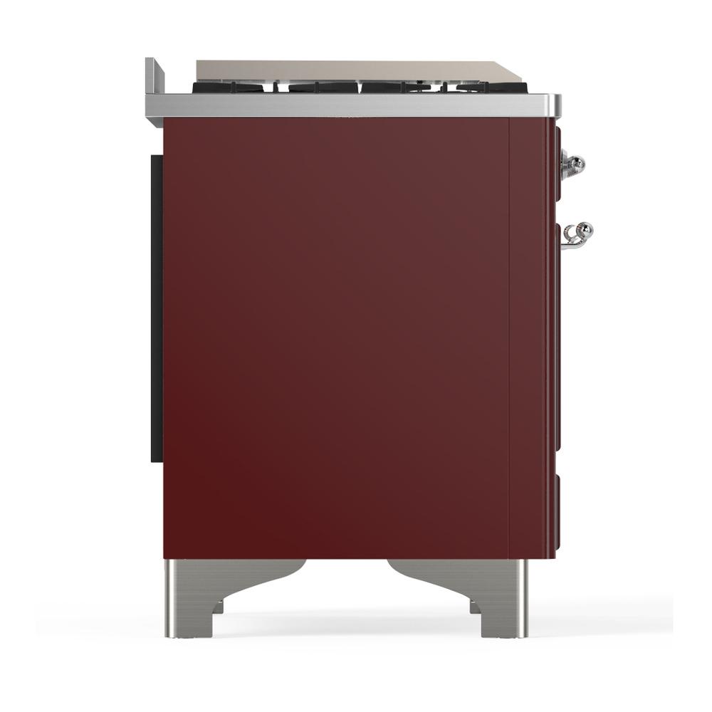 Ilve UM48FSQNR3BUC Ilve Um48Fsqnr3Buc Majestic Iii 48 Inch Dual Fuel Range With 5 Black Brass Burners, Griddle And French Top, Dual Function Burner Up To 25,000 Btu (Natural Gas, Solid Door, Burgundy, Chrome)