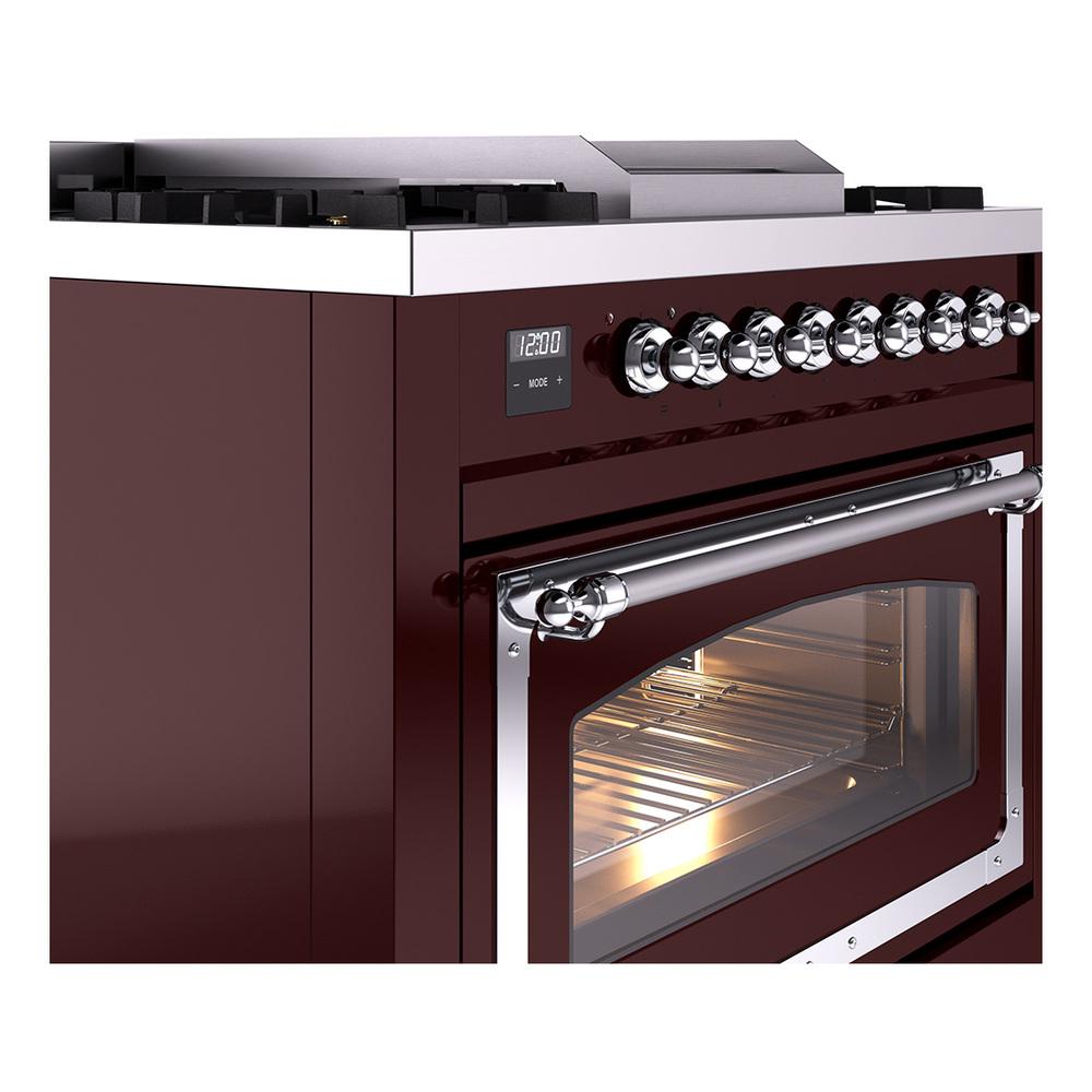Ilve UN36FNMPBUCLP Ilve Un36Fnmpbuclp Nostalgie Ii Noblesse 36" Dual Fuel Range (Liquid Propane, Triple Glass Door, Burgundy, Chrome)