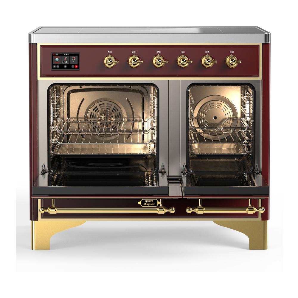 Ilve UMDIB40QNR3BUG Ilve Umdib40Qnr3Bug Majestic Iii 40 Inch Induction Range With 6 Elements, 3.82 Cu. Ft. Total Oven Capacity (Solid Door, Burgundy, Brass)