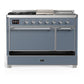 Ilve UM48FSQNR3BGC Ilve Um48Fsqnr3Bgc Majestic Iii 48 Inch Dual Fuel Range With 5 Black Brass Burners, Griddle And French Top, Dual Function Burner Up To 25,000 Btu (Natural Gas, Solid Door, Blue Grey, Chrome)