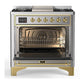 Ilve UM36FQNR3SSGLP Ilve Um36Fqnr3Ssglp Majestic Iii 36 Inch Dual Fuel Range With 6 Black Brass Burners And Griddle, Dual Function Burner Up To 25,000 Btu (Solid Door, Stainless Steel, Brass, Liquid Propane)