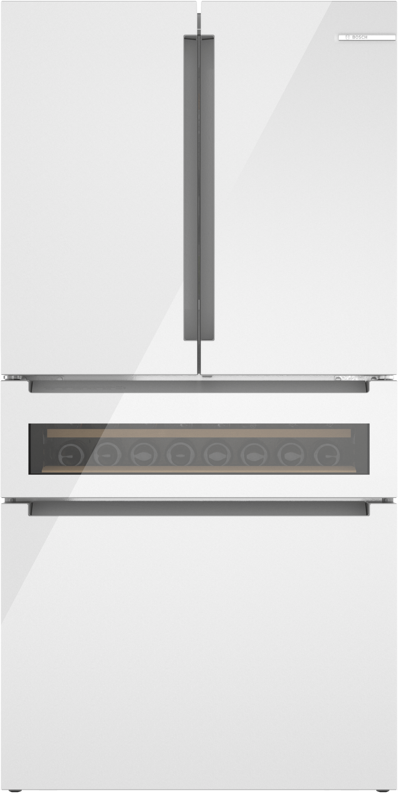 Bosch B36CL84ENW 800 Series, French Door Bottom Mount Refrigerator, Glass Door, 36'', White, Total No Frost