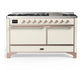 Ilve UM60FQNR3AWP Ilve Um60Fqnr3Awp Majestic Iii 60 Inch Dual Fuel Range With 9 Burners And Griddle, Dual Function Burner Up To 25,000 Btu (Natural Gas, Solid Door, Antique White, Copper)