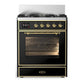 Ilve UM30NR3BKG Ilve Um30Nr3Bkg Majestic Iii 30 Inch Dual Fuel Range With 5 Black Brass Burners, Dual Function Burner Up To 25,000 Btu (Natural Gas, Triple Glass Door, Glossy Black, Brass)