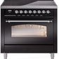 Ilve UPI366NMPBKC Nostalgie Ii 36 Inch Electric Freestanding Range In Glossy Black With Chrome Trim
