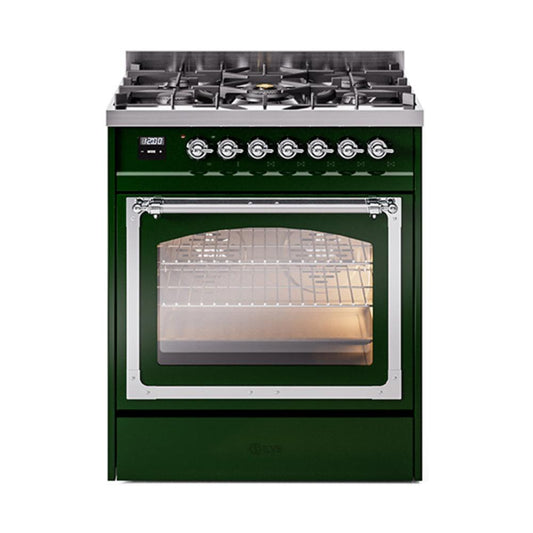 Ilve UN30NMPEGC Ilve Un30Nmpegc Nostalgie Ii Noblesse 30" Dual Fuel Range (Natural Gas, Triple Glass Door, Emerald Green, Chrome)