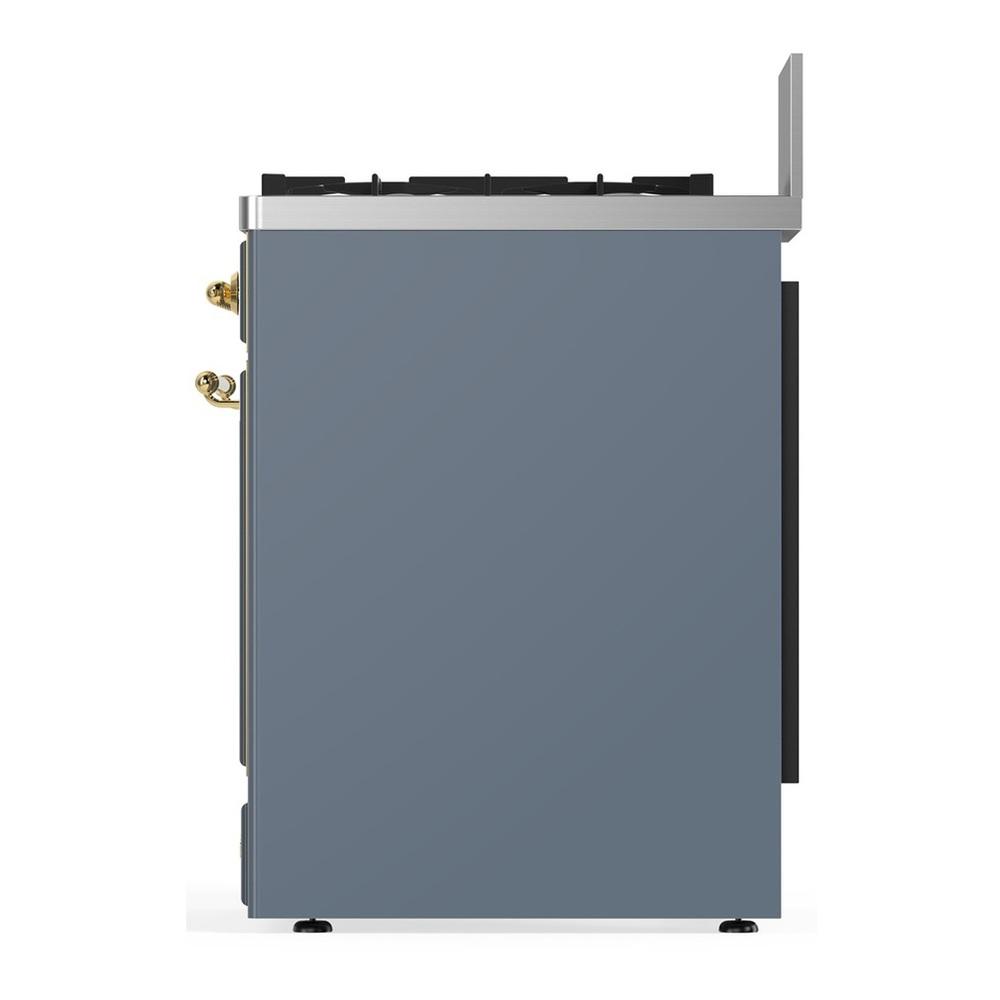 Ilve UM30NR3BGG Ilve Um30Nr3Bgg Majestic Iii 30 Inch Dual Fuel Range With 5 Black Brass Burners, Dual Function Burner Up To 25,000 Btu (Natural Gas, Triple Glass Door, Blue Grey, Brass)