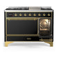 Ilve UM48FQNR3BKGLP Ilve Um48Fqnr3Bkglp Majestic Iii 48 Inch Dual Fuel Range With 8 Burners And Griddle, Dual Function Burner Up To 25,000 Btu (Liquid Propane, Solid Door, Glossy Black, Brass)
