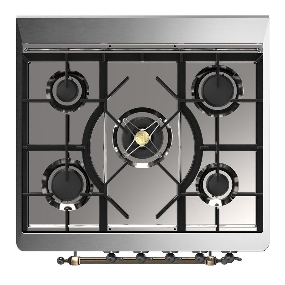 Ilve UM30QNR3MBBLP Ilve Um30Qnr3Mbblp Majestic Iii 30 Inch Dual Fuel Range With 5 Black Brass Burners, Dual Function Burner Up To 25,000 Btu (Liquid Propane, Solid Door, Midnight Blue, Burnished)