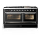 Ilve UM60FNR3BKC Ilve Um60Fnr3Bkc Majestic Iii 60 Inch Dual Fuel Range With 9 Burners And Griddle, Dual Function Burner Up To 25,000 Btu (Natural Gas, Triple Glass Door, Glossy Black, Chrome)