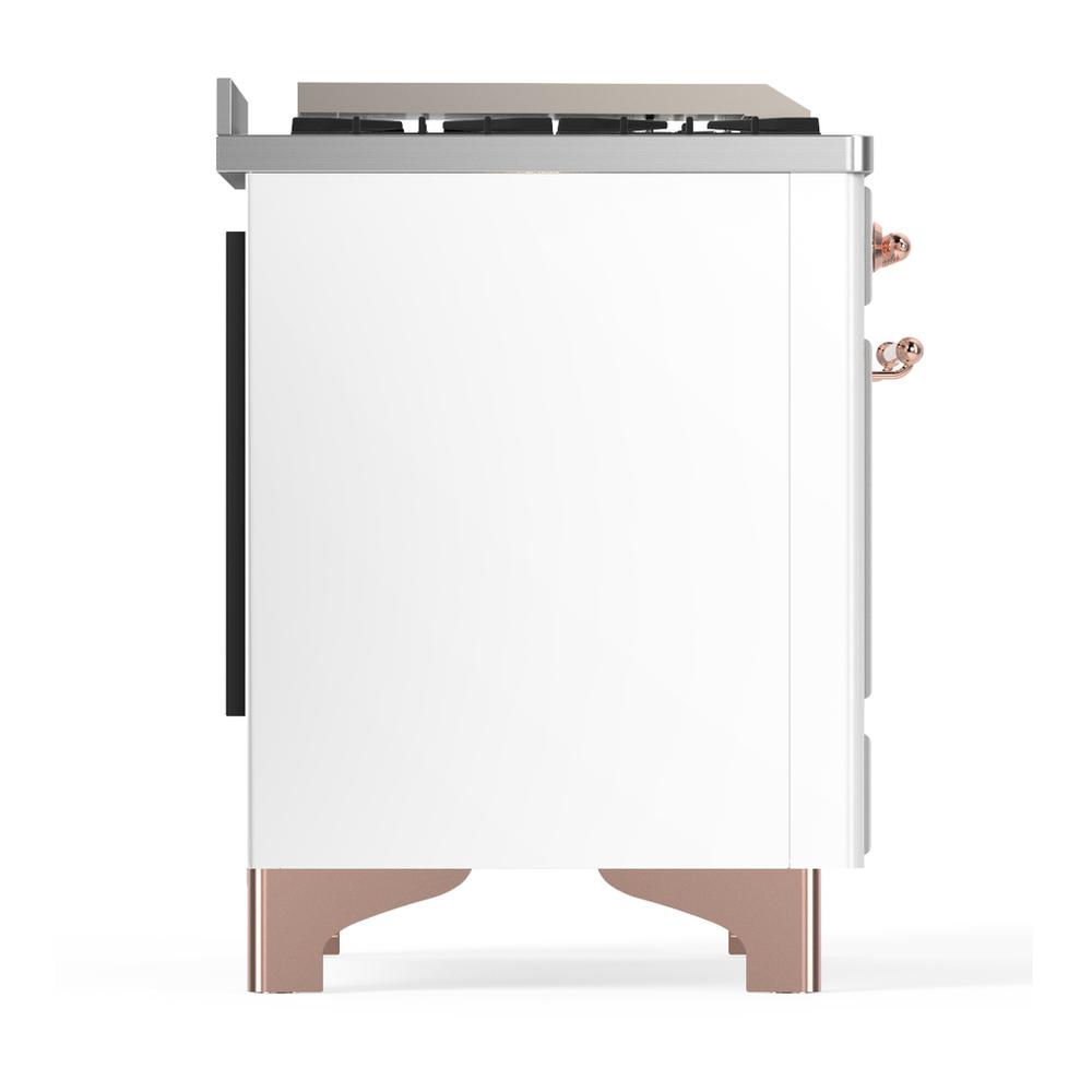 Ilve UM36FQNR3WHP Ilve Um36Fqnr3Whp Majestic Iii 36 Inch Dual Fuel Range With 6 Black Brass Burners And Griddle, Dual Function Burner Up To 25,000 Btu (Solid Door, White, Copper, Natural Gas)