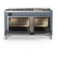 Ilve UM60FNR3BGC Ilve Um60Fnr3Bgc Majestic Iii 60 Inch Dual Fuel Range With 9 Burners And Griddle, Dual Function Burner Up To 25,000 Btu (Natural Gas, Triple Glass Door, Blue Grey, Chrome)