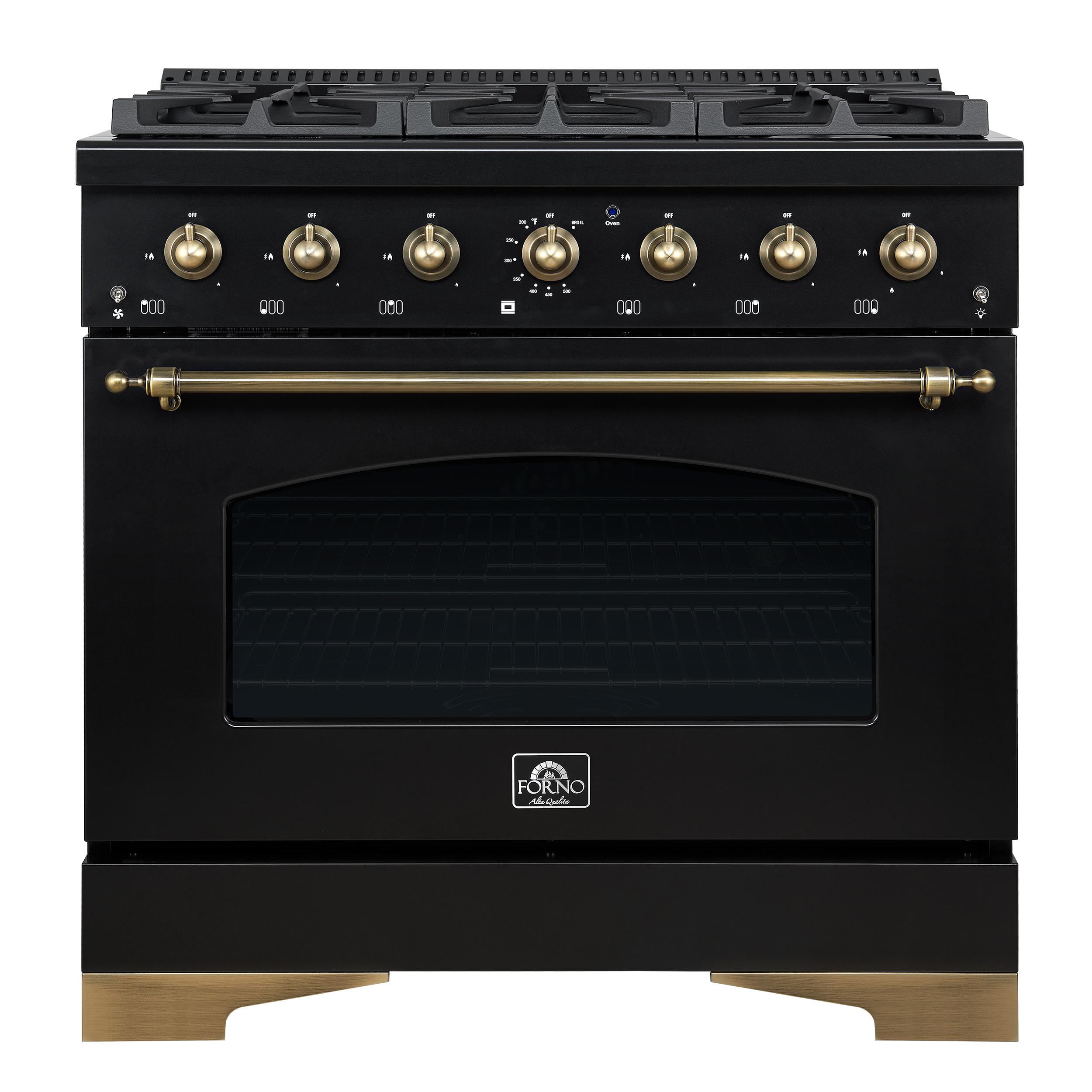 Forno FFSGS611336BLK Forno Antico 36-Inch Dual Fuel Range, Black And Antique Brass, 6 Burners, 4.5 Cu.Ft. Convection Oven
