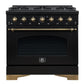 Forno FFSGS611336BLK Forno Antico 36-Inch Dual Fuel Range, Black And Antique Brass, 6 Burners, 4.5 Cu.Ft. Convection Oven