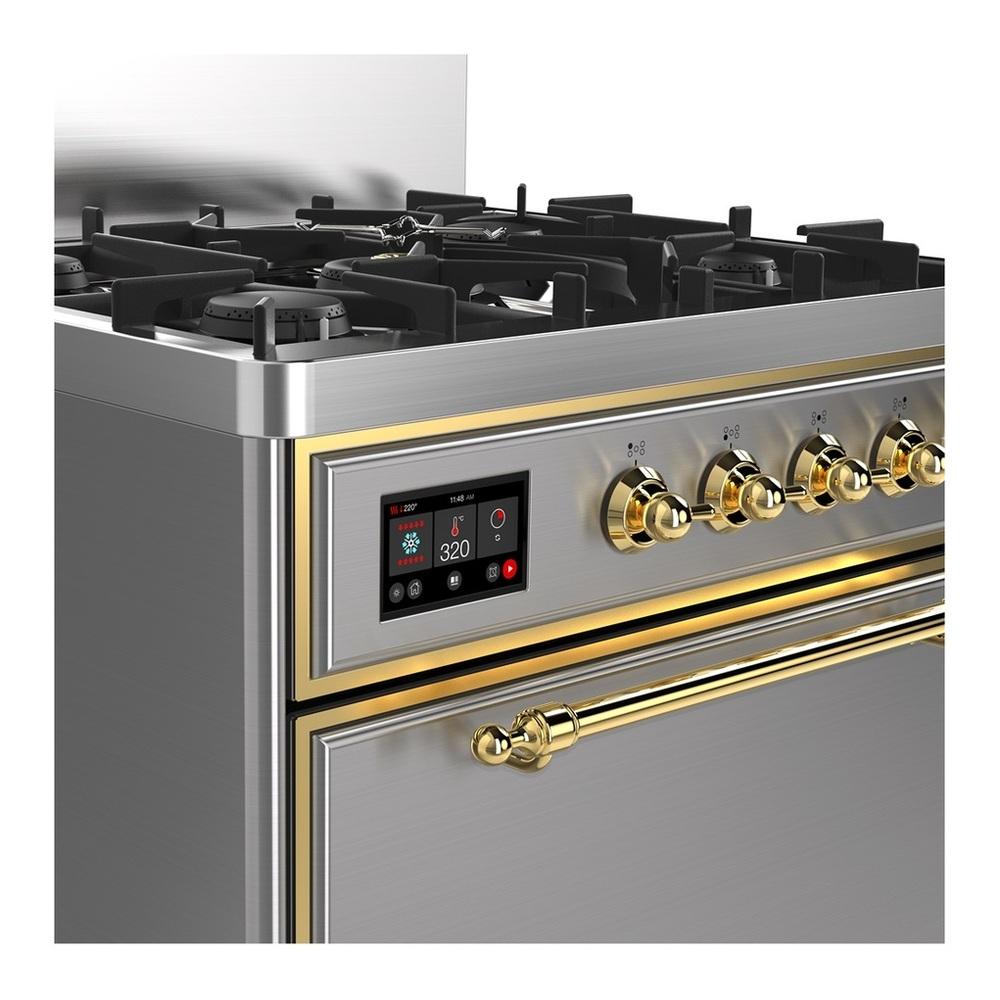 Ilve UM30QNR3SSGLP Ilve Um30Qnr3Ssglp Majestic Iii 30 Inch Dual Fuel Range With 5 Black Brass Burners, Dual Function Burner Up To 25,000 Btu (Liquid Propane, Solid Door, Stainless Steel, Brass)