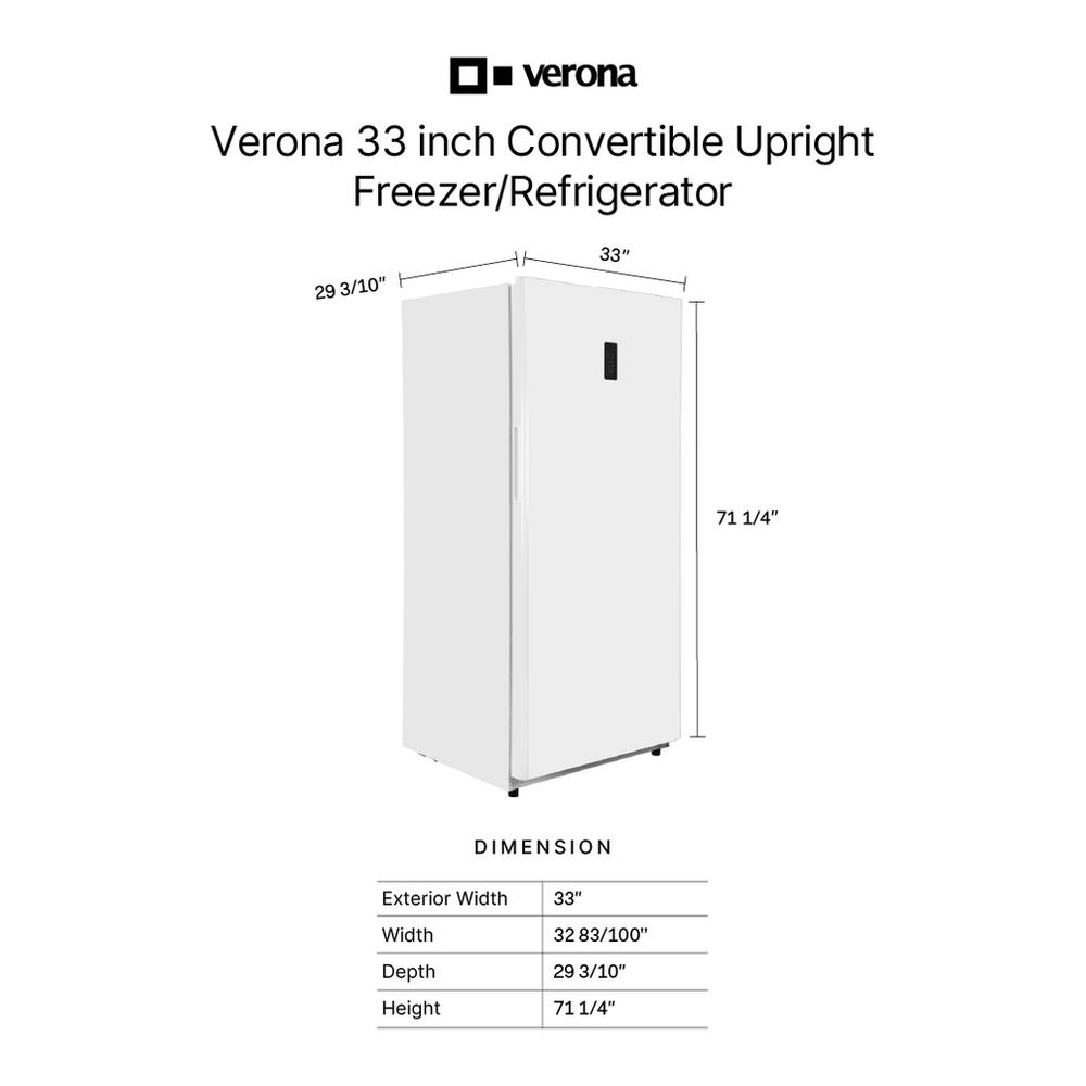 Verona VEFCF3320WH Verona Vefcf3320Wh 33 Inch Convertible Upright Freezer/Refrigerator With 20.2 Cu. Ft. Capacity, Exterior Control Panel, Garage Ready, Energy Star (White)