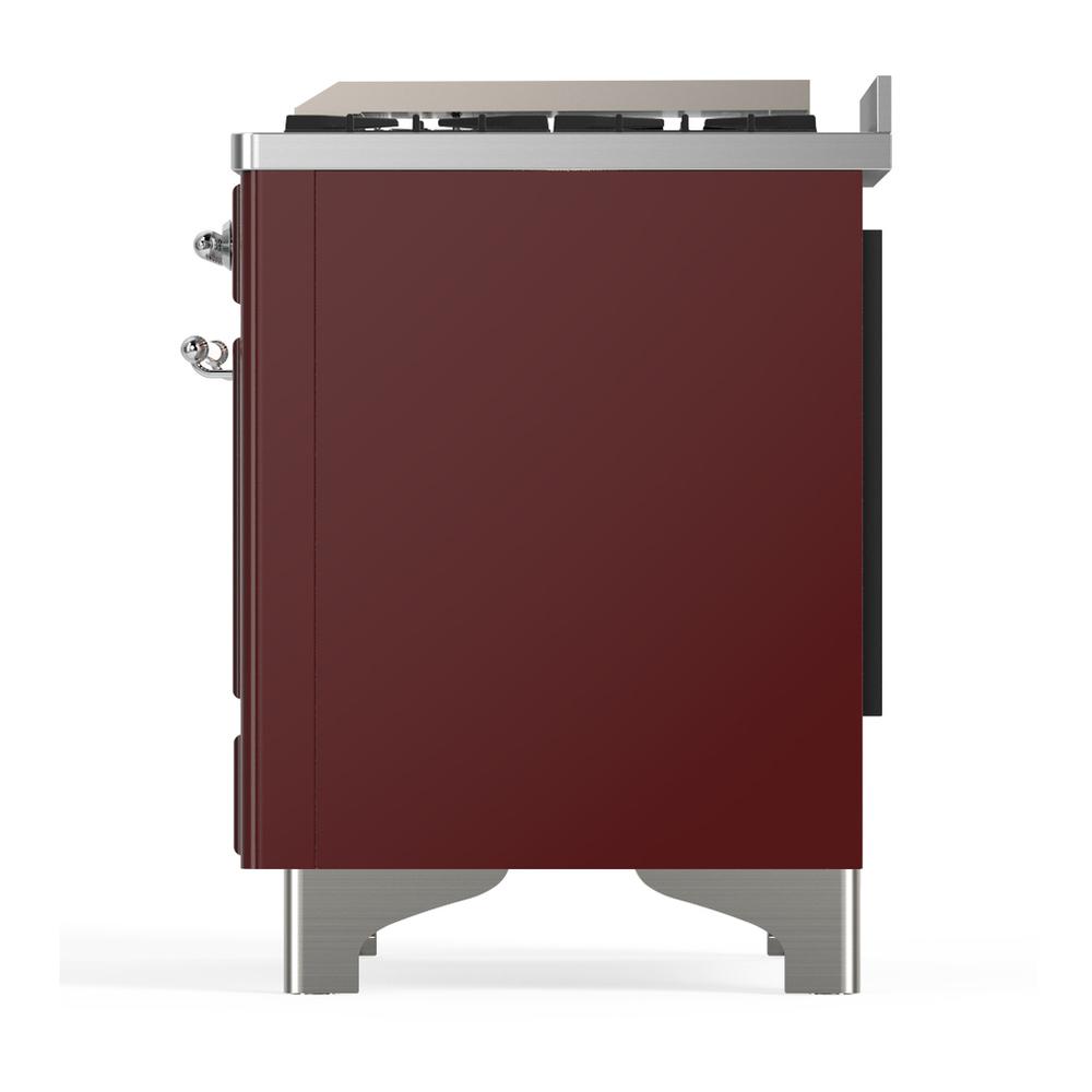 Ilve UM60FQNR3BUC Ilve Um60Fqnr3Buc Majestic Iii 60 Inch Dual Fuel Range With 9 Burners And Griddle, Dual Function Burner Up To 25,000 Btu (Natural Gas, Solid Door, Burgundy, Chrome)