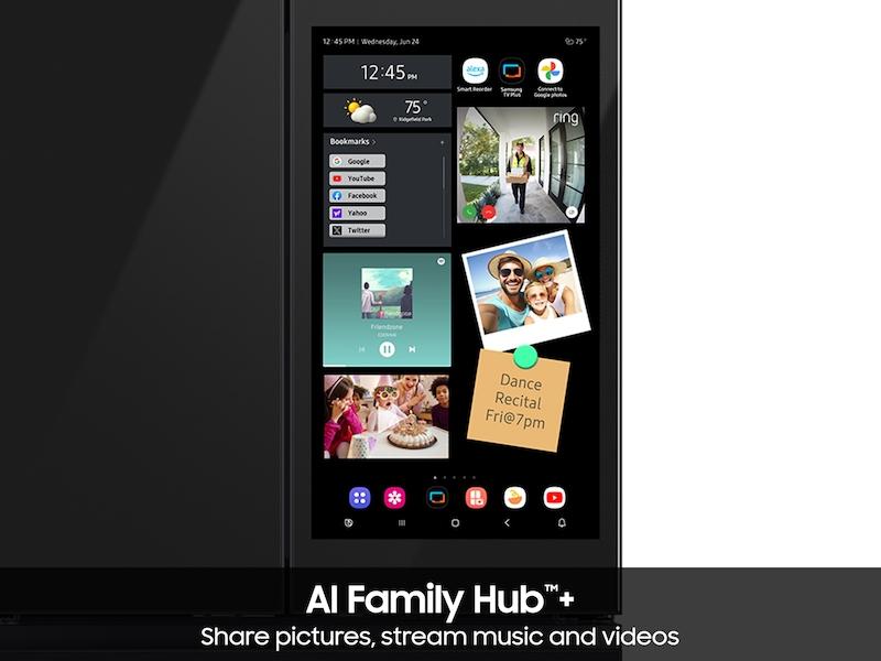 Samsung RF90F23AECR Bespoke 23 Cu. Ft. Counter Depth 4-Door French Door Refrigerator With Ai Family Hub™+ & Ai Vision Inside™ In Charcoal Glass And Stainless Steel