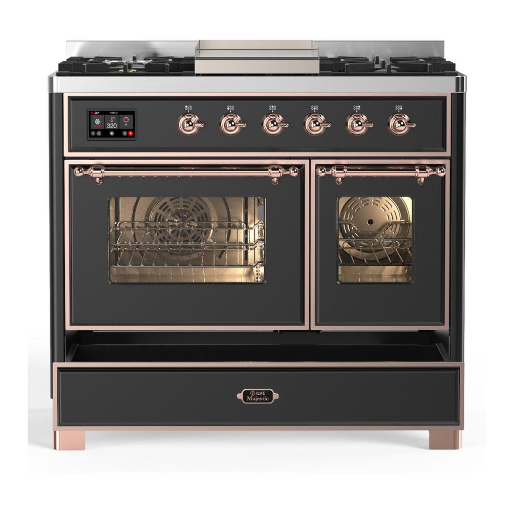 Ilve UMD40FNR3MGPLP Ilve Umd40Fnr3Mgplp Majestic Iii 40 Inch Dual Fuel Range With 6 Burners And Griddle, Dual Function Burner Up To 25,000 Btu (Liquid Propane, Triple Glass Door, Graphite Matte, Copper)