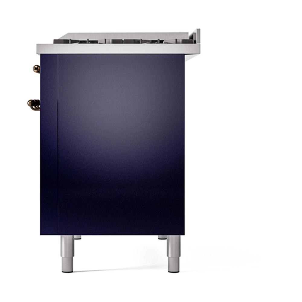 Ilve UN48FQNMPMBBLP Ilve Un48Fqnmpmbblp Nostalgie Ii Noblesse 48" Dual Fuel Range (8 Sealed Burners + Griddle, Liquid Propane, Solid Door, Midnight Blue, Burnished)