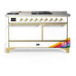 Ilve UM60FSQNR3RAG Ilve Um60Fsqnr3Rag Majestic Iii 60 Inch Dual Fuel Range With 7 Burners, Griddle And French Top, Dual Function Burner With Up To 25,000 Btu (Natural Gas, Solid Door, Ral, Brass)