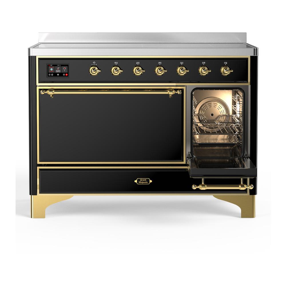 Ilve UMIB48QNR3BKG Ilve Umib48Qnr3Bkg Majestic Iii 48 Inch Induction Range With 6 Elements, 5.02 Cu. Ft. Total Oven Capacity (Solid Door, Glossy Black, Brass)