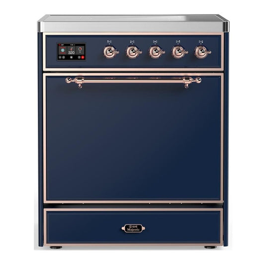 Ilve UMIB30QNR3MBP Ilve Umib30Qnr3Mbp Majestic Iii 30 Inch Induction Range With 4 Elements, 4 Cu. Ft. Oven Capacity (Solid Door, Midnight Blue, Copper)