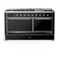Ilve UM60FQNR3BKC Ilve Um60Fqnr3Bkc Majestic Iii 60 Inch Dual Fuel Range With 9 Burners And Griddle, Dual Function Burner Up To 25,000 Btu (Natural Gas, Solid Door, Glossy Black, Chrome)