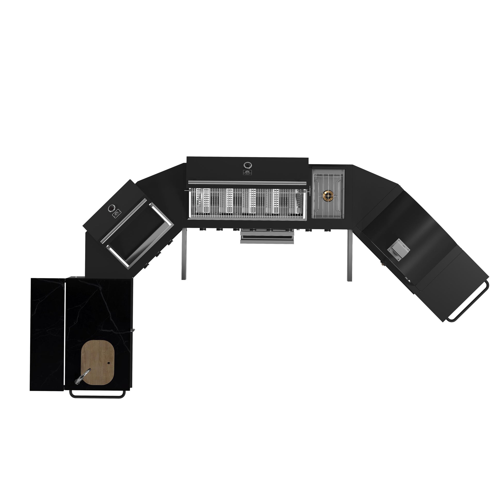 Forno FODKT2568BLK Forno All Aperto 99,600 Btu Outdoor Kitchen, 5 Burners, Infrared Burners, Side Burner, Black Sintered Stone Countertops, Gas Pizza Oven, Sink Module, Bar & Beverage Center
