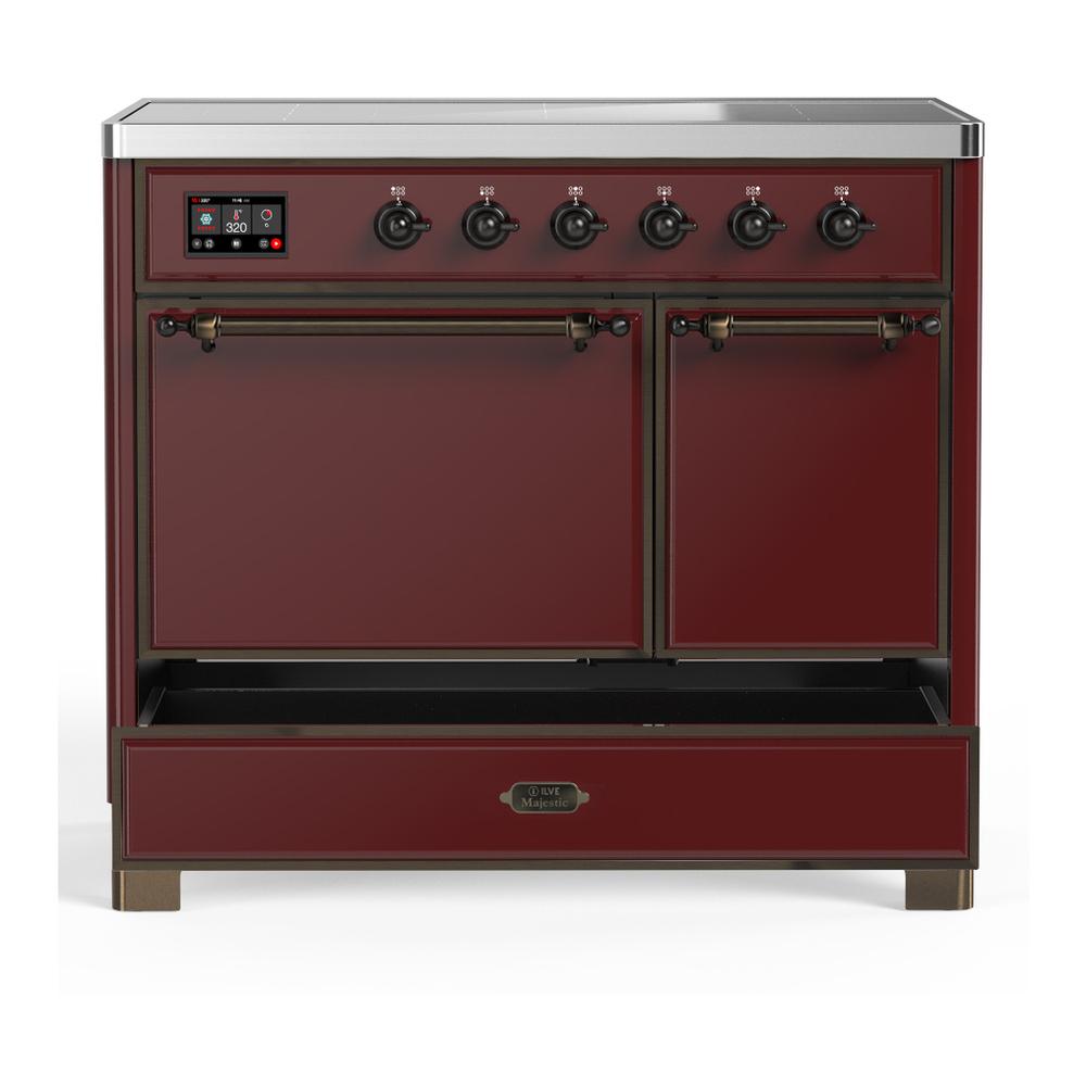 Ilve UMDIB40QNR3BUB Ilve Umdib40Qnr3Bub Majestic Iii 40 Inch Induction Range With 6 Elements, 3.82 Cu. Ft. Total Oven Capacity (Solid Door, Burgundy, Burnished)