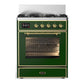Ilve UM30NR3EGG Ilve Um30Nr3Egg Majestic Iii 30 Inch Dual Fuel Range With 5 Black Brass Burners, Dual Function Burner Up To 25,000 Btu (Natural Gas, Triple Glass Door, Emerald Green, Brass)