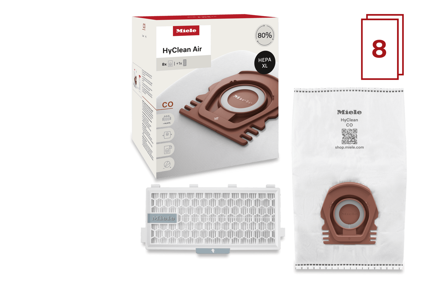 Miele COALLERGYXLHYCLEANAIR 8 Vacuum Bags And A Hepa Filter At A Special Price - For Guard M1.