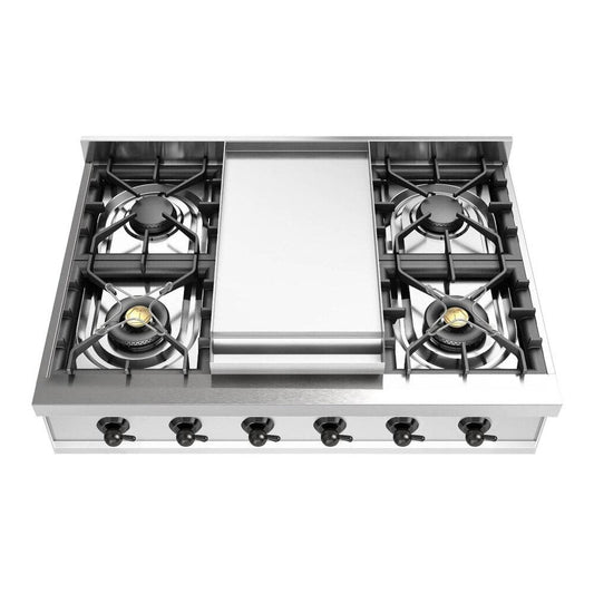 Ilve UHCP36FNSSB Ilve Uhcp36Fnssb Nostalgie Ii 36 Inch Built-In Gas Rangetop With 6 Burners And Griddle, In Stainless Steel (Natural Gas, Burnished)