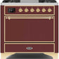 Ilve UM09FDQNS3BUG Majestic Ii 36 Inch Dual Fuel Natural Gas Freestanding Range In Burgundy With Brass Trim