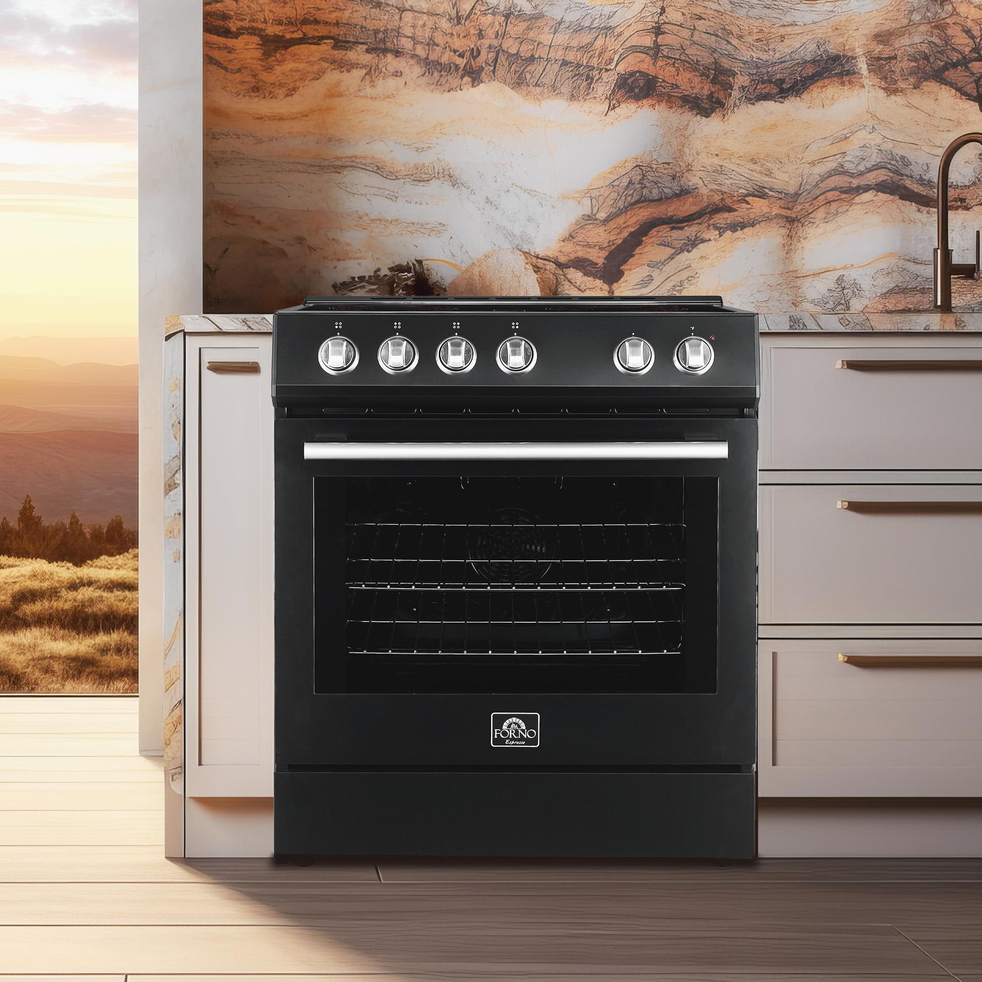 Forno FFSEL602230BLK Forno Leonardo Espresso 30-Inch Black Electric Range, True Convection, Energy Efficient