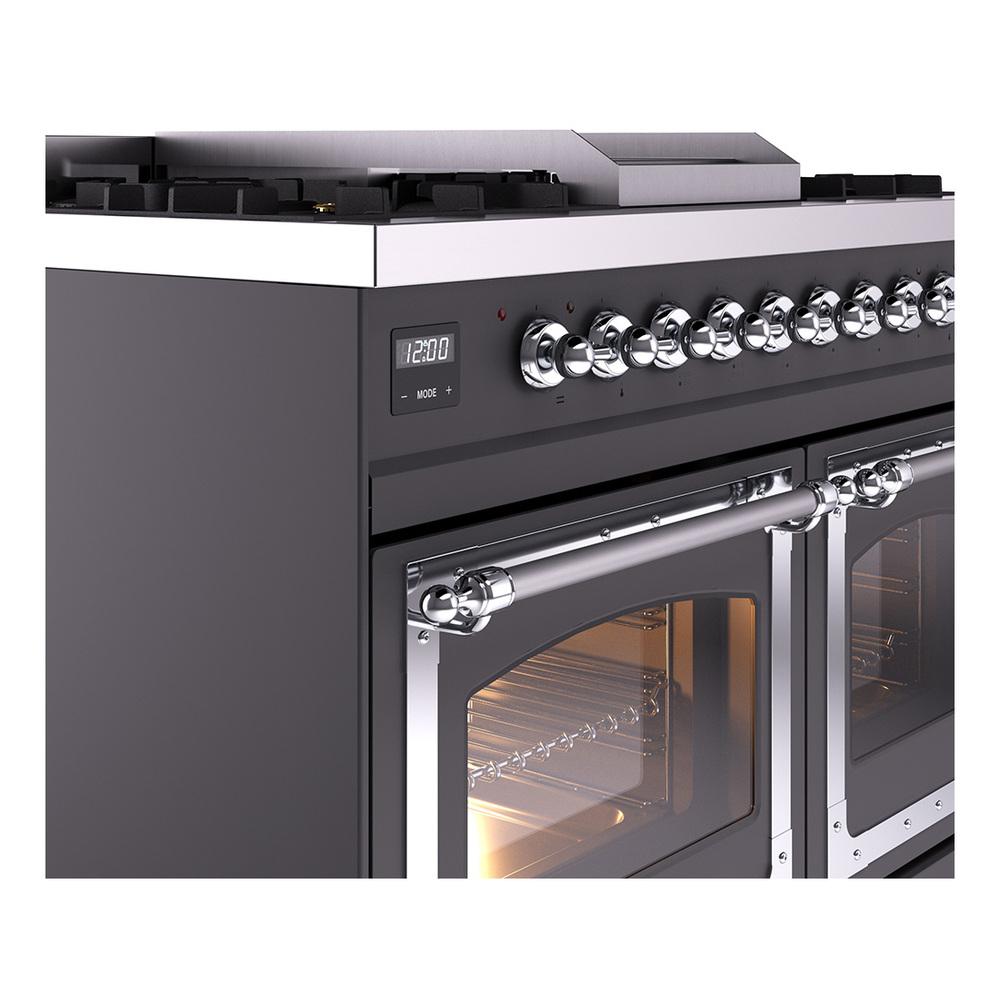 Ilve UND40FNMPMGC Ilve Und40Fnmpmgc Nostalgie Ii Noblesse 40" Dual Fuel Range (Natural Gas, Triple Glass Door, Graphite Matte, Chrome)