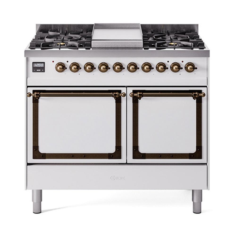 Ilve UND40FQNMPWHBLP Ilve Und40Fqnmpwhblp Nostalgie Ii Noblesse 40" Dual Fuel Range (Liquid Propane, Solid Door, White, Burnished)