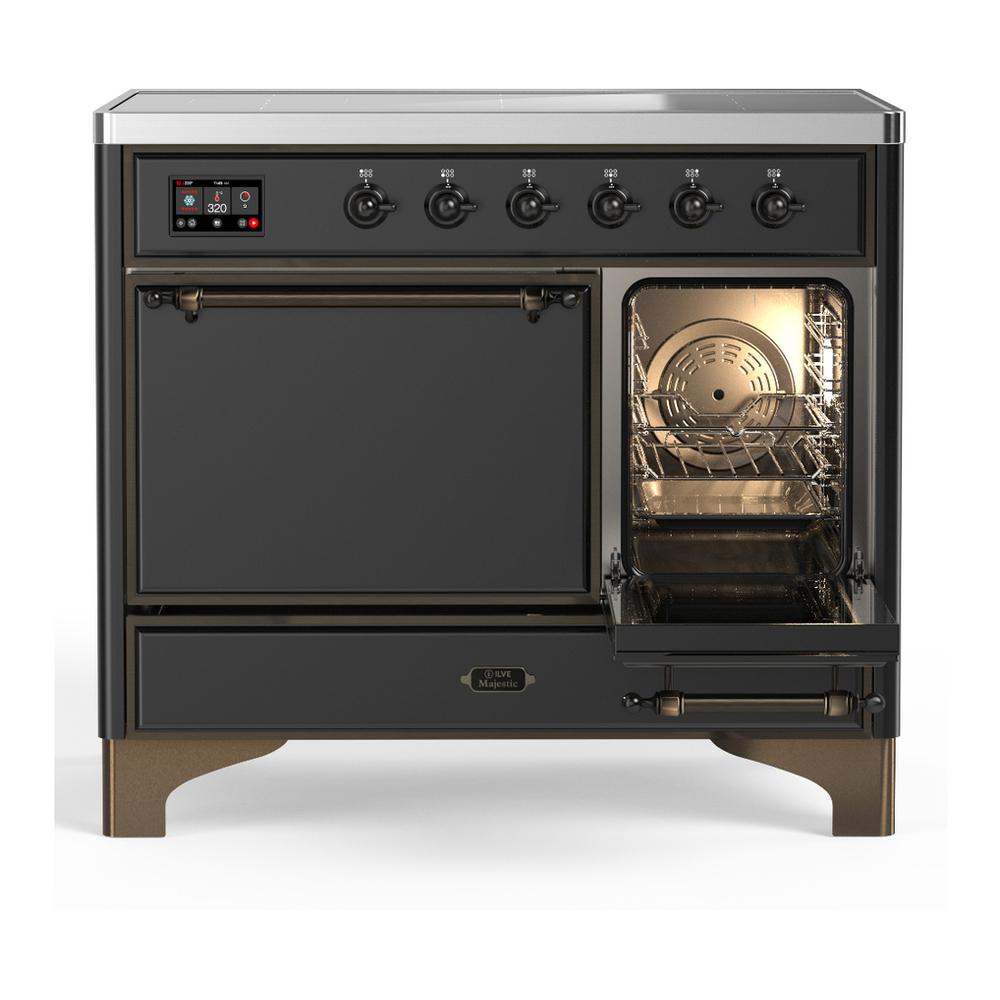Ilve UMDIB40QNR3MGB Ilve Umdib40Qnr3Mgb Majestic Iii 40 Inch Induction Range With 6 Elements, 3.82 Cu. Ft. Total Oven Capacity (Solid Door, Graphite Matte, Burnished)