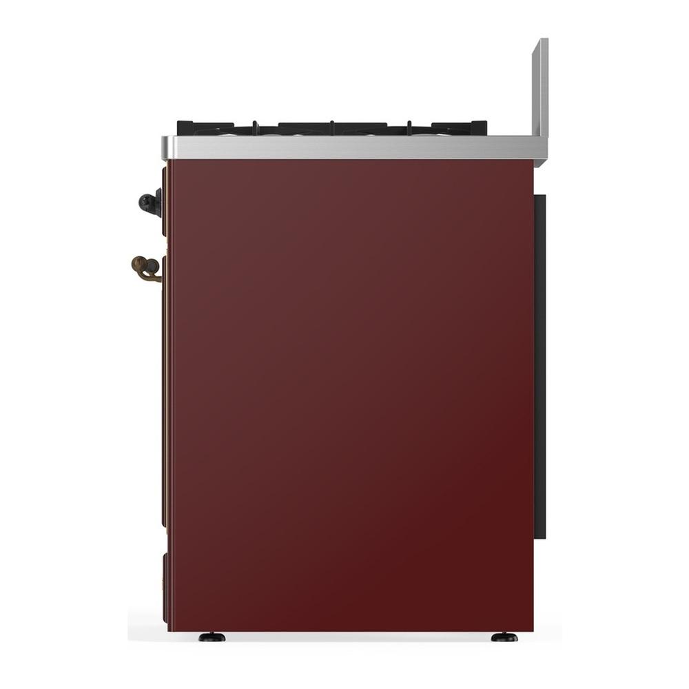 Ilve UM30QNR3BUB Ilve Um30Qnr3Bub Majestic Iii 30 Inch Dual Fuel Range With 5 Black Brass Burners, Dual Function Burner Up To 25,000 Btu (Natural Gas, Solid Door, Burgundy, Burnished)