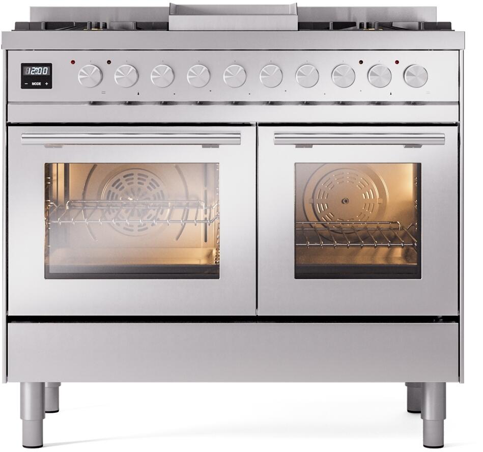 Ilve UPD40FWMPSSLP Professional Plus Ii 40 Inch Dual Fuel Liquid Propane Freestanding Range In Stainless Steel With Trim